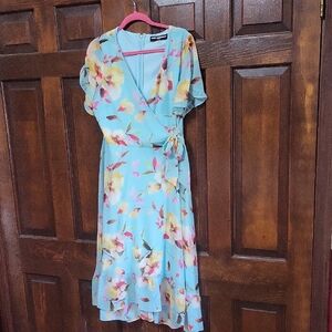Karl Laherfeld Blue Floral Wrap Midi Dress